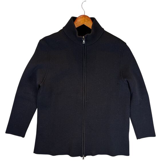 Prada Sweater Mens 50 Medium Black 100% Wool Full Zip Cardigan Y2K ITALY